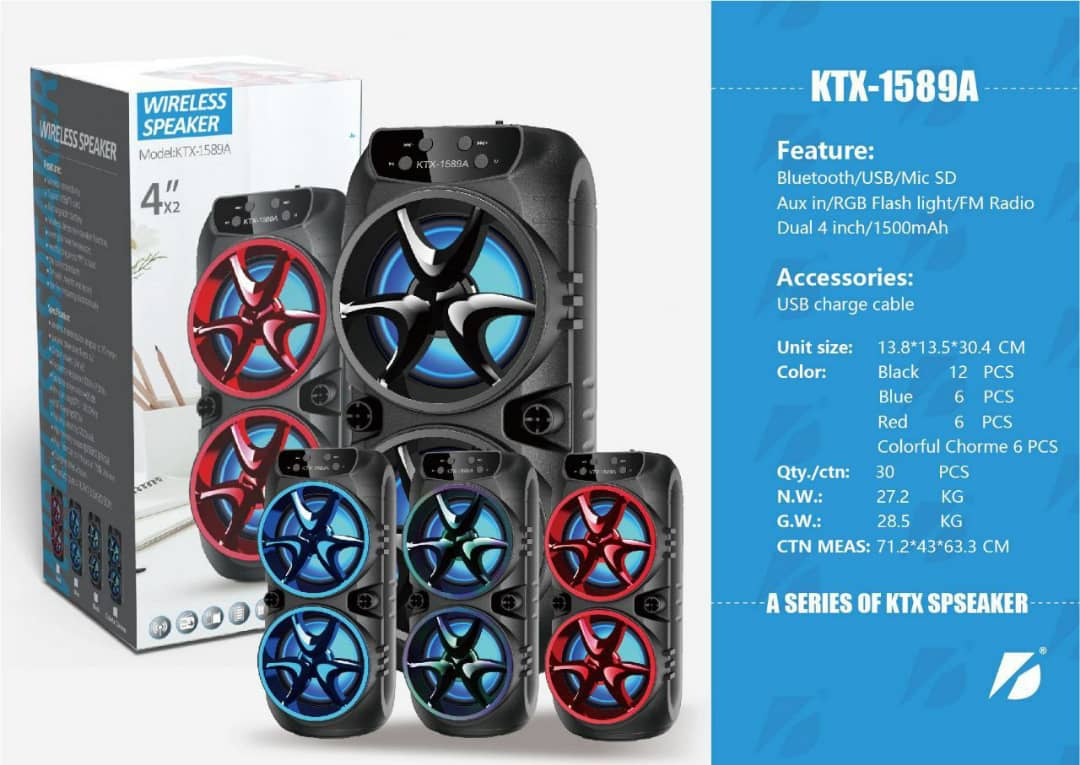 اسپیکر بلوتوثی اورجینال دوبل 4 اینچ قابل حمل مدل KTX-1589A