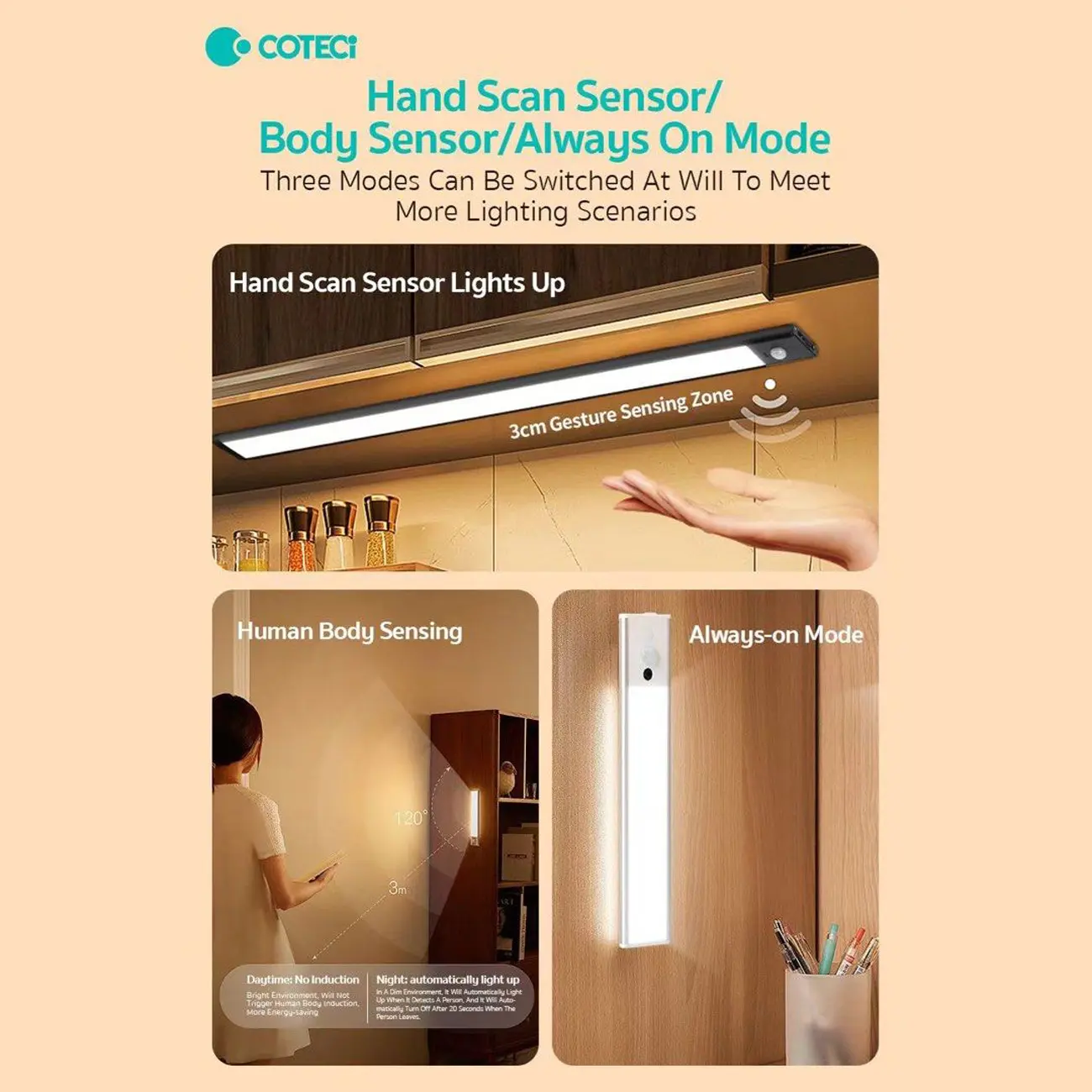 چراغ ال ای دی زیر کابینتی سنسور دار 40 سانتیمتر Intelligent Light